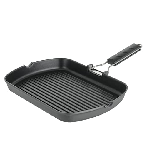 Baroni Home Poêle Grill Antiadhésive, Poêle à Griller à Induction, Gaz et électrique en Aluminium noir, Avec Poignée Amovible, 34x24 cm