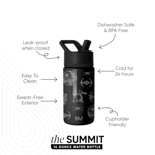 Image of Simple Modern Kids Summit Water Bottle with Straw Lid | Star Wars 14oz Stainless Steel Cup Insulated Tumbler for Toddlers, Boys, School | Vehicle Schematics