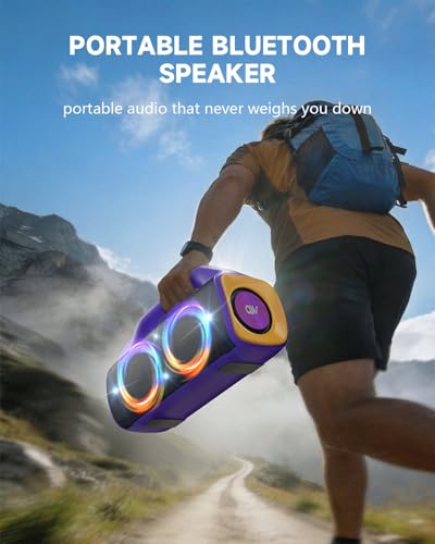 Image of IP67 Waterproof Bluetooth Speaker:80W(Peak) Loud Outdoor Portable Wireless Party Speakers with LED Lights,20H Playtime,Bluetooth 5.3,Deep Bass & TWS for Pool,Beach(Purple)