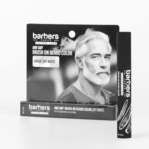 Barbers Choice Silver Line Facial Hair Brush on Temporary Color for Silver Fox Men- Instantly Brighten White Beards Mustache & Sideburns Less Yellow Easy Application Off-White