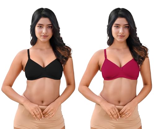 LUX VENUS Cotton Padded Bra for Women | Wire-Free | Full Covergae Bra | Comfortable Everyday Regular Bra | Pack of 2 Deal