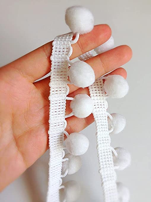 MODERN HUB White Pom Pom Mini Bobble Ball Fringe Braid Lace (10 Meter) Trimming for Craft Material, Cotton Dupatta, Suits, Lehenga, Saree, Blouses