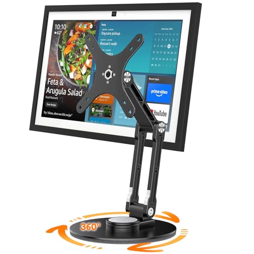 YCNEW Swivel and Tilt Stand for Echo Show 15 (Gen 1 Gen 2) Portable Monitor Stand Adjustable Angle and Height with 360 Rotation Bases Switching Between Landscape and Portrait Screens (Black)