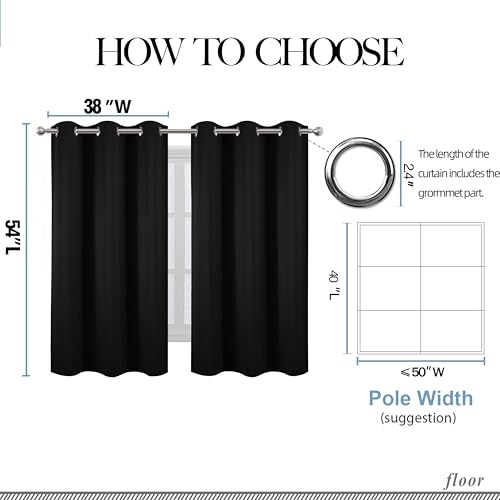 Image of LEMOMO Black Blackout Curtains /38 x 54 Inch /Set of Two Panels Grommet Living Room Curtains