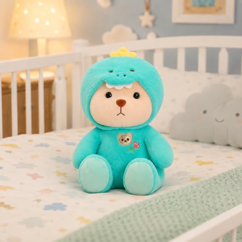 Image of SCOOBA Adorable Hoodie Teddy Soft Toy with Beautiful Dino shap Green Dress (Hoodie Teddy Green)