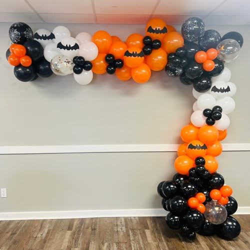 Image of Orange Black White Balloons, 60 Packs 12 Inch Halloween Party Balloons, Black and Orange Helium Balloon with Confetti Balloons for Happy Halloween Wedding Birthday Baby Shower Party Decorations