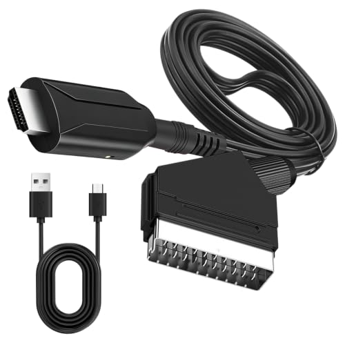 Adaptador de corriente a HDMI 1M, convertidor de corriente a HDMI con cable, SCART to HDMI Convertidor de vídeo de audio HD 1080P/720P para TV, HDTV, STB, VHS, Xbox, PS2, PS3, Sky, Reproductor de DVD