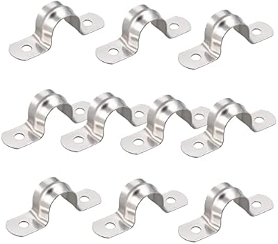 AKIHISA 10 Pcs 2 Hole U Tube Strap Clamp 304 Stainless Steel Rigid Pipe Strap Clamp ID 7/9Inch(20mm)