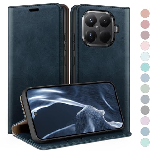 Coque Xiaomi 15T Pro en cuir bleu foncé avec fentes pour cartes
