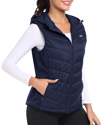 MoFiz Women's Lightweight Running Vest Full Zip Winter Cold Weather Thermal Cycling Workout Vest Navy L