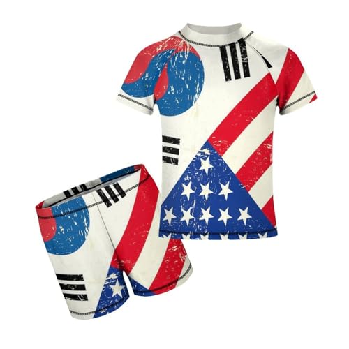 USA and Korean FlagChildren's Casual Swimsuit Set - Simple and Versatile8-10Y（130cm）