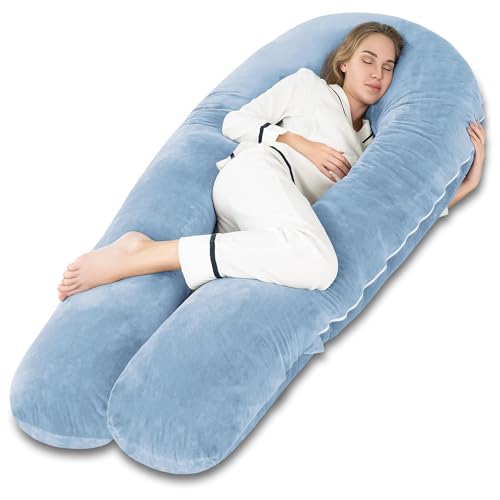 Image of U-Shaped Sleeping Pregnancy Pillow| Removable Washable Velvet Cover with Zipper| PregnoCare Fibre| Maternity, Nursing| Full Body Soft Support Bump, Head, Back, Shoulder, Hip, Legs & Belly (Royal Blue)