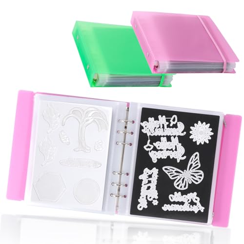 Image of UNIMEIX 24 Pcs Magnetic Sheets for Die Storage with Pink and Green Binder Covers, Stamp and Die Storage Pockets Storage for Card Making Supplies(0.8 mm Thickness)