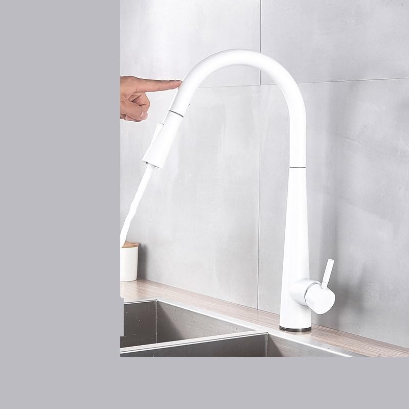 Robinet de cuisine blanc à capteur pour éviter les traces de doigts et le calcaire