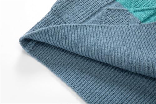 Basic Casual Knitted Long Sleeve Pullover Sweater Blocking Dough Youth Basic Casual Knitted Long (Light Blue, XXL)4