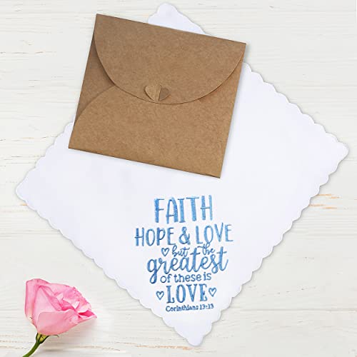 W&F Gift Wedding Handkerchief - 12" X 12" - Something Blue For Bride On Wedding Day - Mother Of The Bride Gifts, Bridal Wedding Hankie - Faith Hope Love Religious Christian Bible Verse Decorations #TOP2