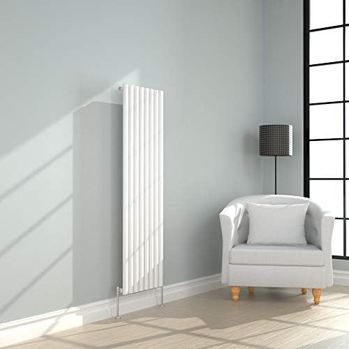 NRG Vertical Designer Gloss White Double Panel Oval Column Radiator 1800x472mm Bathroom Central Heating