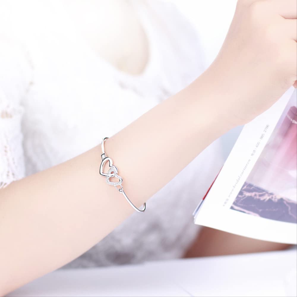 Pulsera y Brazalete con Dije en Forma de corazón de Cristal de tamaño Ajustable 925 para Mujer, joyería de Boda