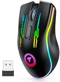 TECURS Wireless Gaming Mouse - Wireless Mouse Gaming for PC, RGB Gaming Mice, 5 Adjustable DPI, Mouse Gaming Wireless, Mouse Rechargeable, PC Mouse Gamer, Gaming Accessories, Black