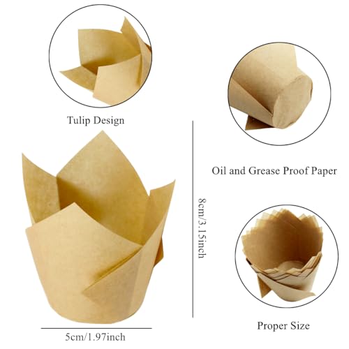 Image of 150 Pieces Tulip Cupcake Muffin Liners Paper Baking Cups Greaseproof Cupcake Wrappers for Birthday Wedding Party Baby Showers Catering Restaurants(Light Coffee)