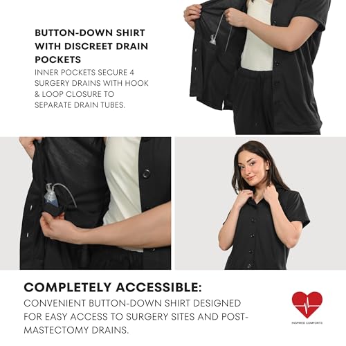 Image of Inspired Comforts Post Surgery Mastectomy Recovery Pajamas Set with Internal Drainage Pockets