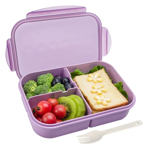 Itopor Bento Lunch Box for Adults, 46 oz, 3 Compartments, Purple
