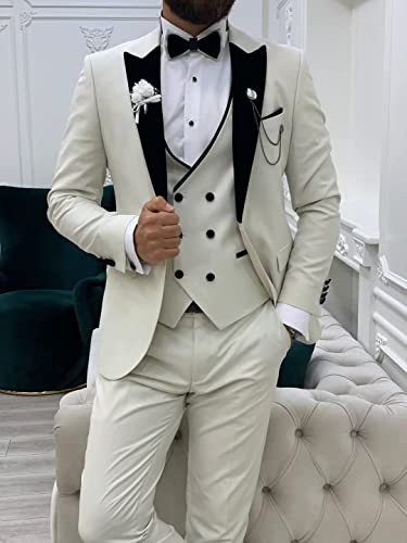 Men's Suit 3 Pieces Slim Fit One Button Blazer Tuxedos Wedding Suits for Men Double Breasted Vest Formal Suits2