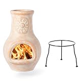 Vintiquewise Beige Outdoor Clay chiminea Outdoor Fireplace Sun Design Charcoal Burning Fire Pit with Sturdy Metal Stand, Barbecue, Cocktail Party, Family Gathering, Cozy Nights Fire Pit