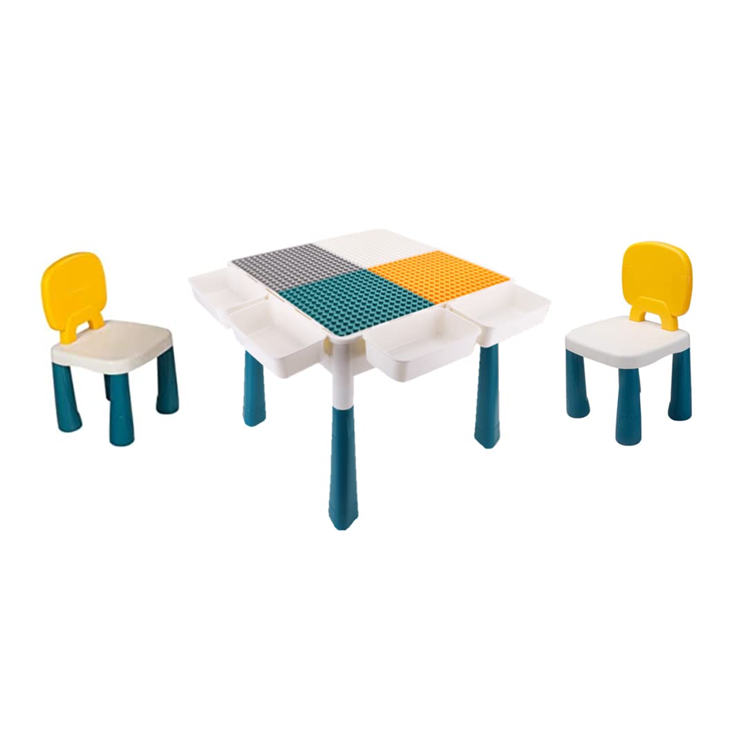 Toddlers Kids Table and Chair Set Water Table,Sand Table and Building Blocks Table，with 4 Storage Boxes and 2 Chairs, Toys for Boys Girls