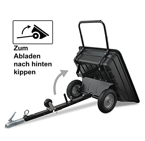 Foto von wuuhoo® Kippanhänger Kalle mit Anhängerkupplung, für den Rasentraktor, Rasenmäheranhänger, kippbarere Hänger für den Garten, Anhänger bis 300kg Ohne Anhängerkupplung (schwarz)