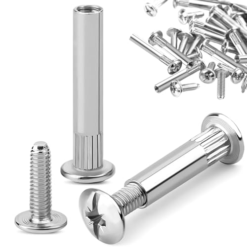 75 Sets M4 Tornillo Conexión Muebles (75 Tornillos, 75 Manguito), Conectores Gabinetes 31-40 mm Espesor, Tornillos Niquelados Diámetro 5mm, Cuerpo Connecting Bolt Armarios para Tablas, Puerta Madera