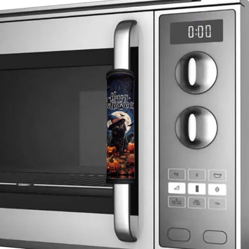 Image of Black Cat Fridge Door Handle Covers Halloween Decor 6-Piece Refrigerator Handle Covers Washable Kitchen Appliance Decor Handles, Keep Appliance Clean for Fridge Microwave Stove Dishwasher