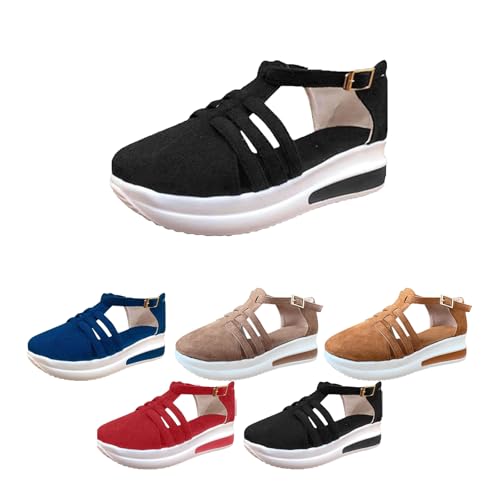 Women's comfortable sandals, women's casual summer shoeswedge heel flat lace-up walking shoesslip-on ankle strap thick sole