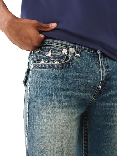 True Religion Men's Ricky Super QT Logo Flap Jeans 34" Inseam – Straight Leg Denim with Flap Pockets3