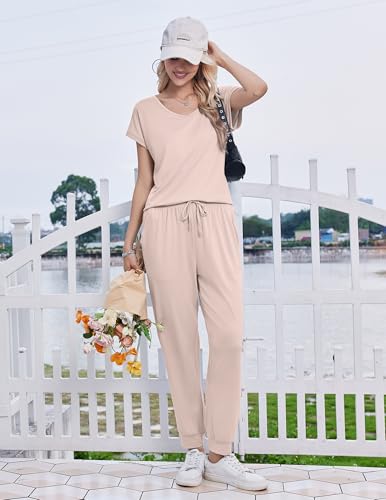 Image of Ekouaer Pajamas for Women Set Short Sleeve Lounge Set Jogger Pants Pjs Soft Sleepwear with Pockets S-XXL