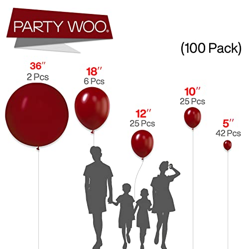 Image of PartyWoo Maroon Balloons 100 pcs Different Sizes of 36 18 12 10 5 Inch Dark Red Burgundy Ruby Red Balloon Arch Kit Garland for Graduation Valentine's Day Wedding Anniversary Party Decorations Red-Y75