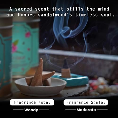 Image of Nyassa Sandalwood Incense Cone | Sandalwood Fragrance | Pure Long-Lasting Dhoop Cones for Pooja, Meditation, Home Fragrance | 40 Dhoop Cones in Tin Box (100g)