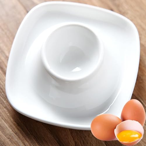 Voarge 4 Stück Keramik-Eierbecher, CremeWeiß Porzellan EierStänder, Frühstück Eierhalter Set für Hart und Weichgekochten Eiern (Platz) – Bild 4