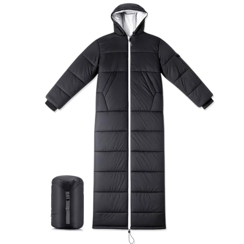 Macarrie Wearable Sleeping Bag for Adults with Sleeves and Hood, 74 Inch Long 0 Degree Cold Weather...