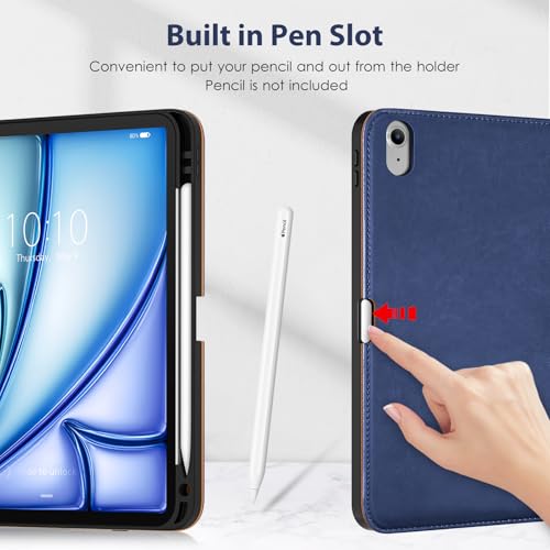 Image of DTTO Keyboard Case for iPad Air 11 Inch M4 /M3 /M2 2026 /2025 /2024, iPad Air 5th /4th Gen 10.9-Inch, 7 Colors Backlit Wireless Detachable Folio Keyboard Cover with Pencil Holder & Pocket, Navy Blue
