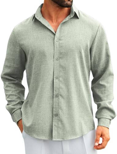 MAPICK Men's Linen Shirt Long Sleeve Button Down Casual Shirts Untucked Dress Shirts Beach Vacation Fall Tops