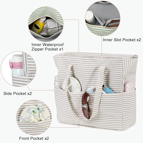 Image of LEDAOU Beach Bag Waterproof Sandproof Women Beach Tote Pool Bag with Zipper for Swim Gym Grocery Travel with Wet Pocket | Sandproof
