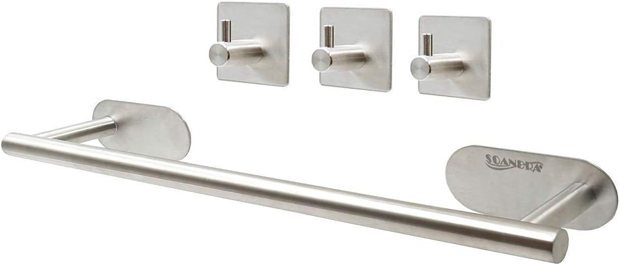 Accesorios de Baño SOANDRA® Con 1 Toallero Adhesivo + 3 Ganchos Pared en Acero Inox 304 -Conjunto Accesorios de Baño - Cocina Accesorios - Toalleros ...