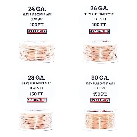 Assorted Solid Bare Copper Wire Round, Bright, Dead Soft, 100 Feet & 150 Feet 24, 26, 28, and 30 Gauge Cover