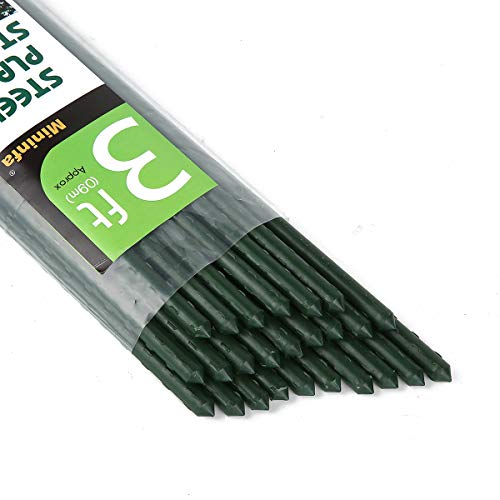 Mininfa Steel Plant Stakes 3 Feet Plastic Coated Metal Garden Stakes Supports Climbing for Tomatoes Trees Beans 25 Pack