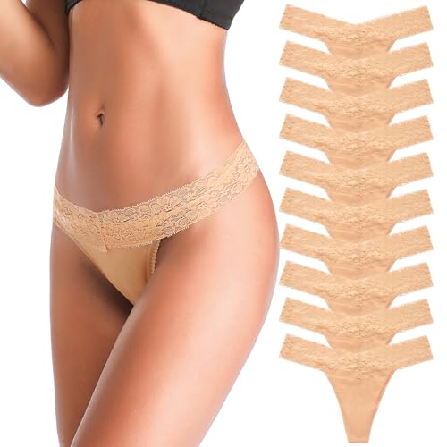 Image of ANNYISON Women's Thongs, T Back Low Waist See Through Panties Cotton Seamless Lace Thongs for Women
