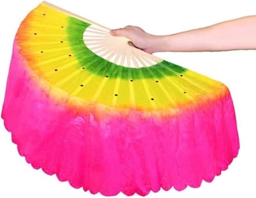 Veil Silk Fan,Wedding Party Dance Fan,National Dance Dancing Fan,hand folding fan, Faux Silk Dance Fan Gradient Colour Performance Fan Suitable for Belly Dance Oriental Dance Egyptian Dance (Color : R
