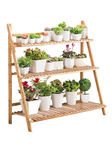 Holdfiturn Foldable Plant Stand 3 Tier Flower Ladder Stand Planter Ladder Stand Indoor Outdoor...