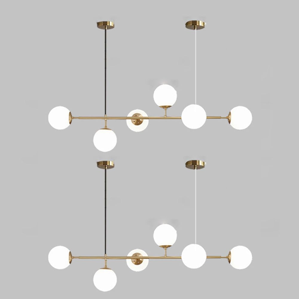 Moddeny Gold + White 2 Pack 6 Light E27 Modern Chandelier Northern Europe Glass Ball Hanging Lights Industrial 130Cm Ceiling Pendant Lamps For Living Room Dining Room Art Decoration Restaurant (Gold + White)