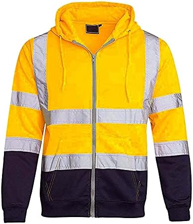 WENKOMG1 Hi Vis Pullover for Men Long Sleeve Reflective Stripes Jacket Waterproof Color Block Sweatshirt